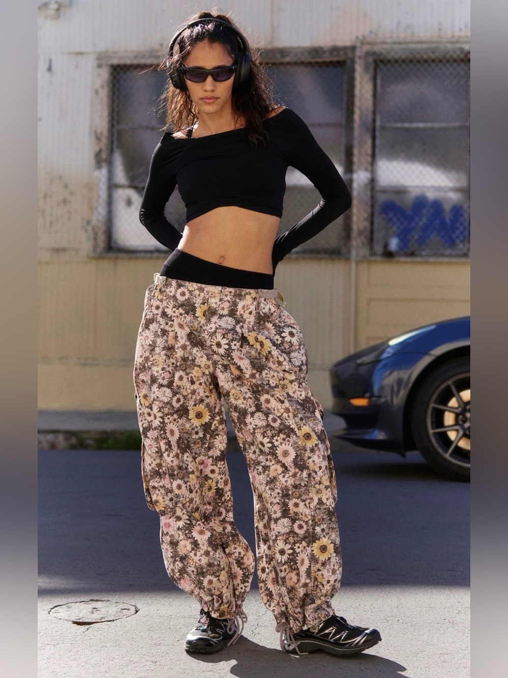 FP Movement by Free People Charmer Floral Camo Printed Utility Cargo Pants MED